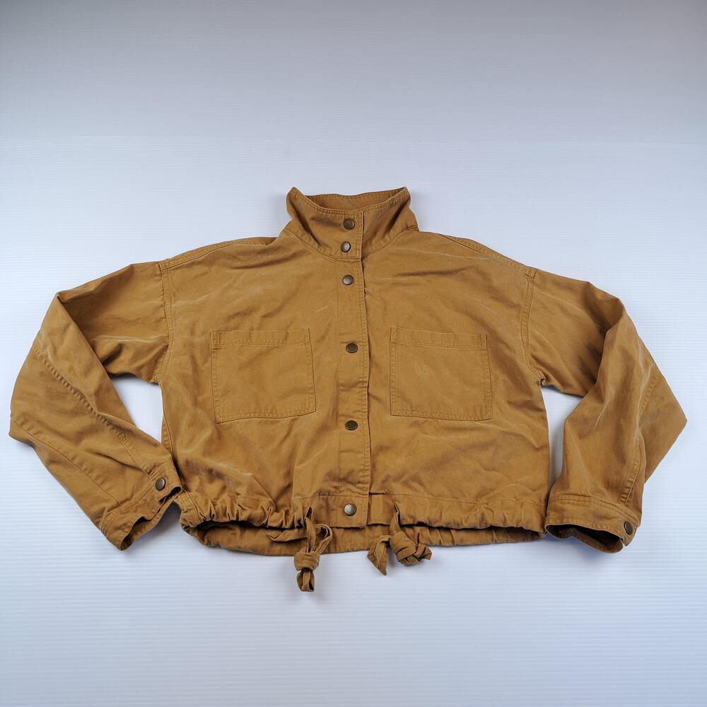 Marine Layer Jacket Womens Medium Brown Twill Utility Snap Front Cropped Hem